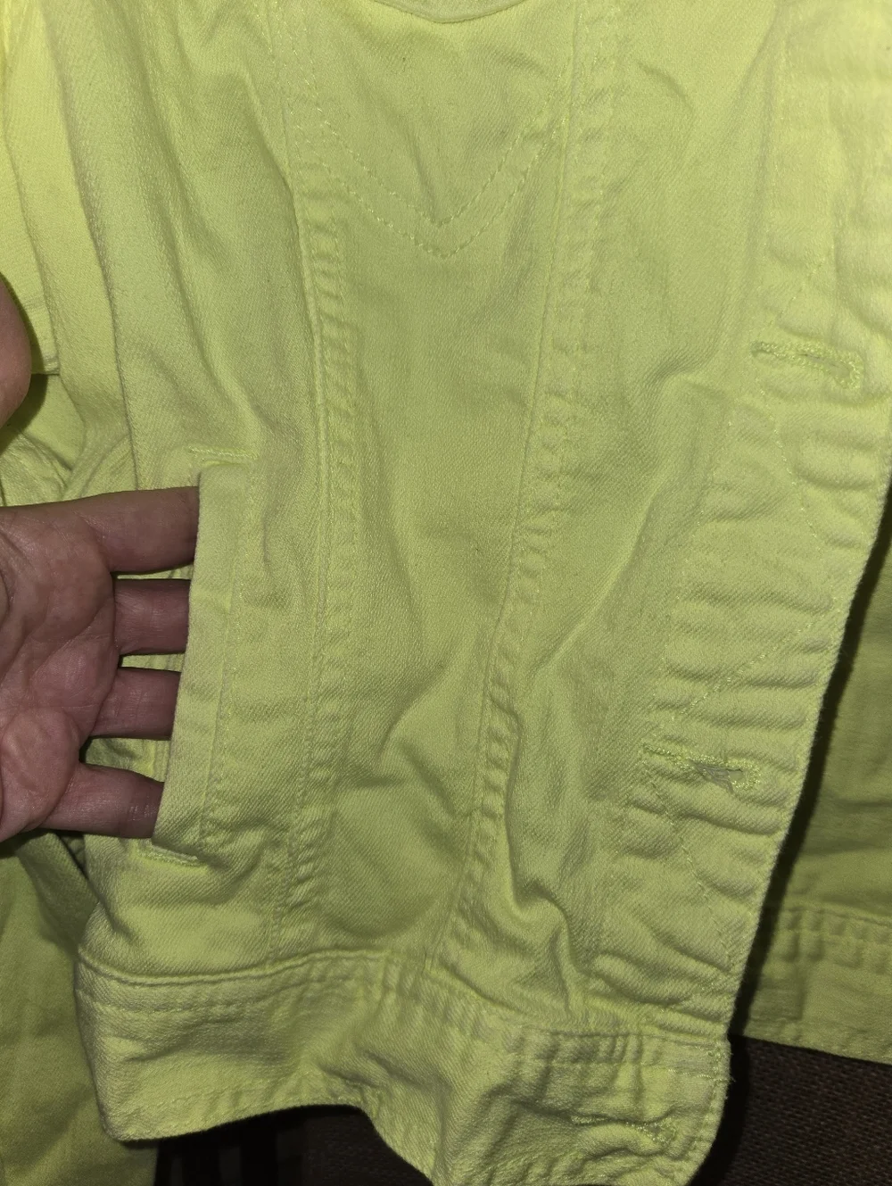 Y2k Celebrity Pink Original Denim Neon Yellow Green Cropped Denim Jacket Size L - Picture 3 of 8